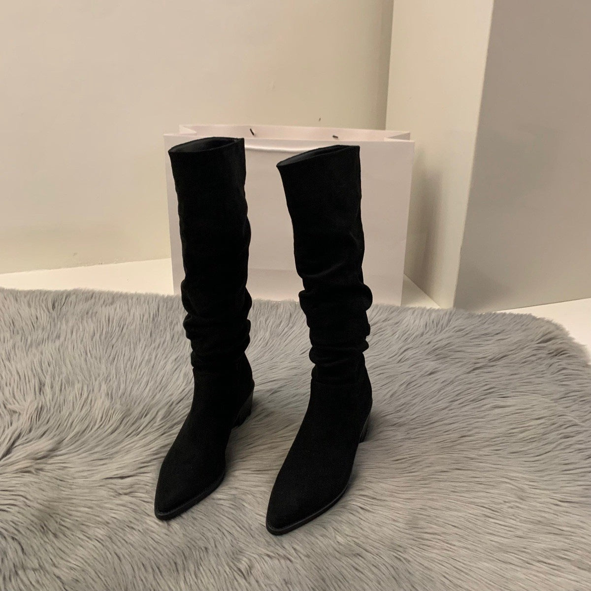 High Heel Suede Western Overknee Boots Women's Shoes Plus Velvet Pointed Pile Style Long Tube