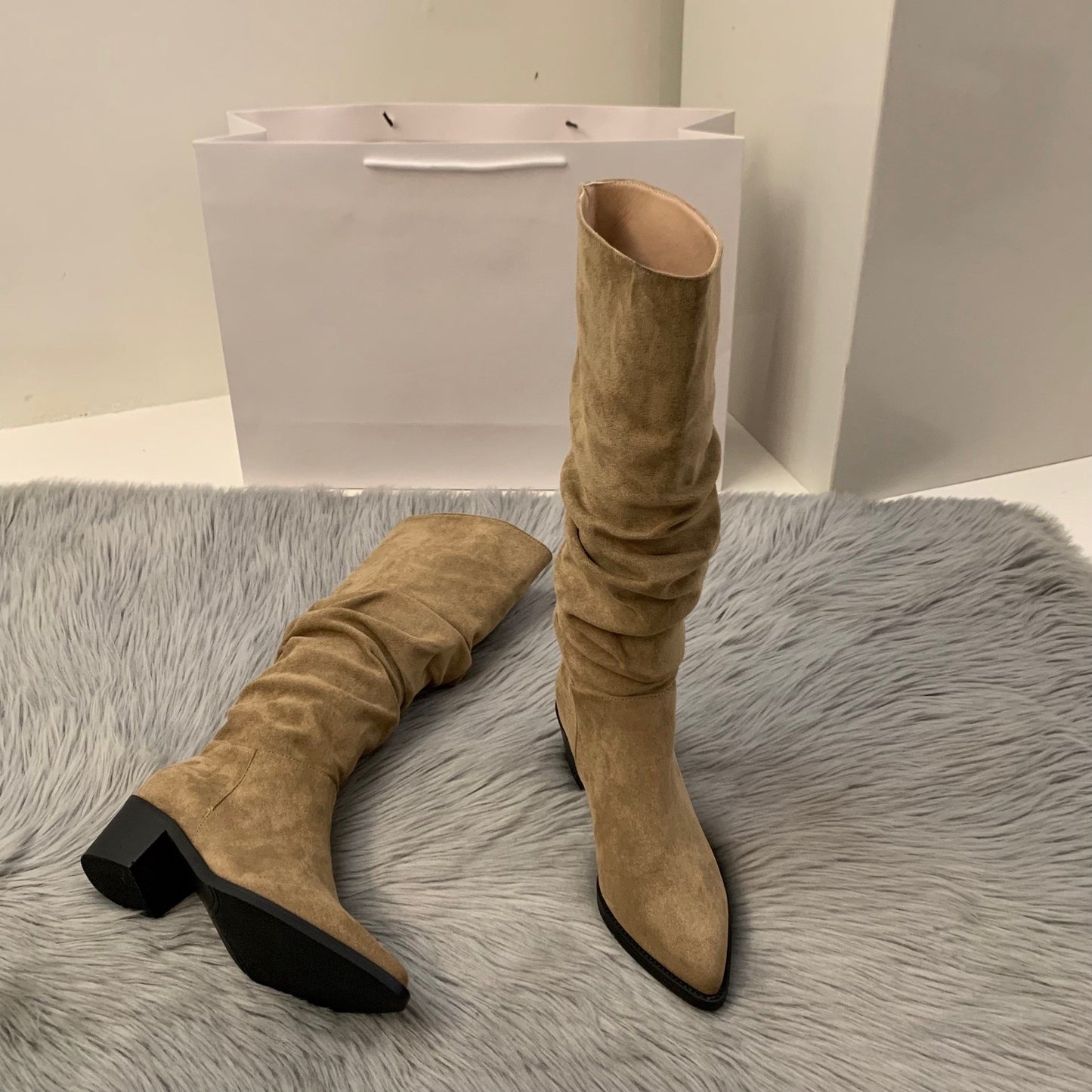 High Heel Suede Western Overknee Boots Women's Shoes Plus Velvet Pointed Pile Style Long Tube